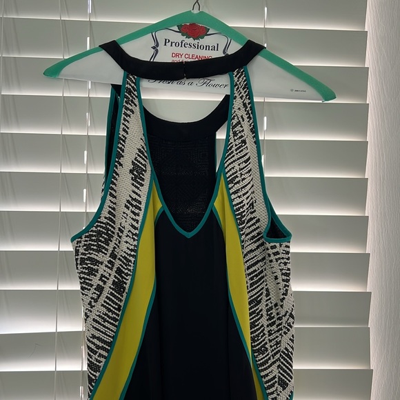 Black maxi dress with white beading, halter dress. Perfect condition - Picture 3 of 5